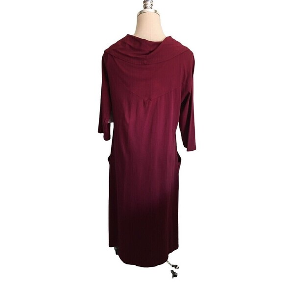 Color Me Cotton CMC Dress Women's Size Medium Wine Red Pockets Lagenlook Cowl Ne - Picture 4 of 7